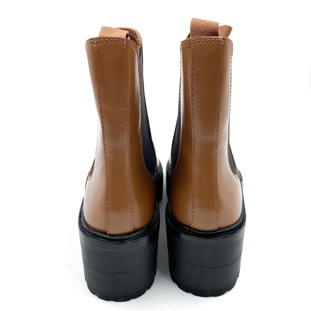 Loeffler Randall Reggie Chelsea **READ Platform Boot Brown Leather Ankle Sz 7.5